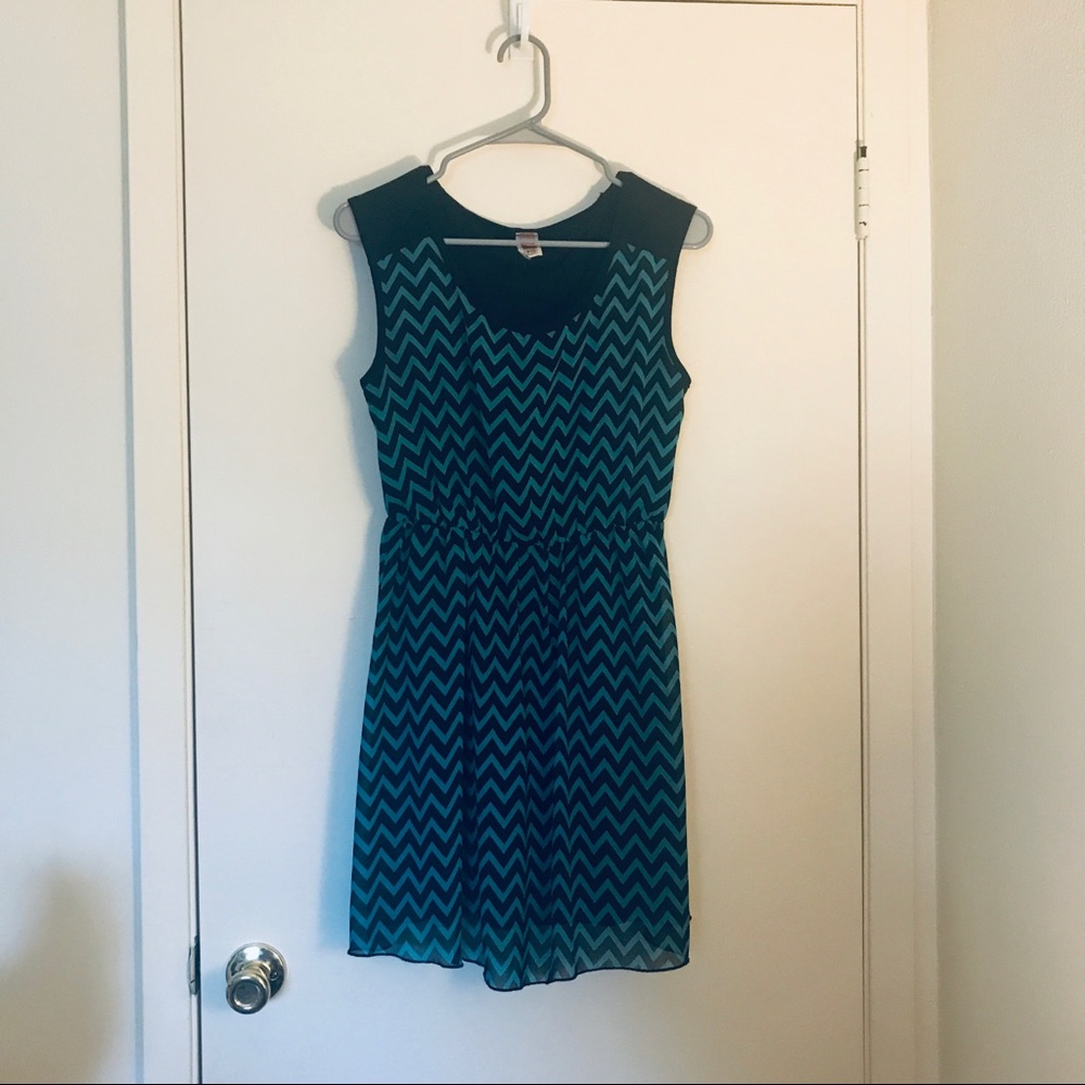 Blue and black chevron cocktail dress